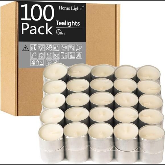 Unscented Tealight Candles - 100 Pack, 8hr Smokeless White Votive Candles - Picture 1 of 7